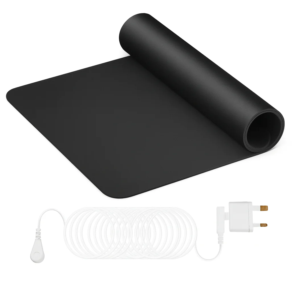 Fynoura grounding mat plugged into a wall outlet
